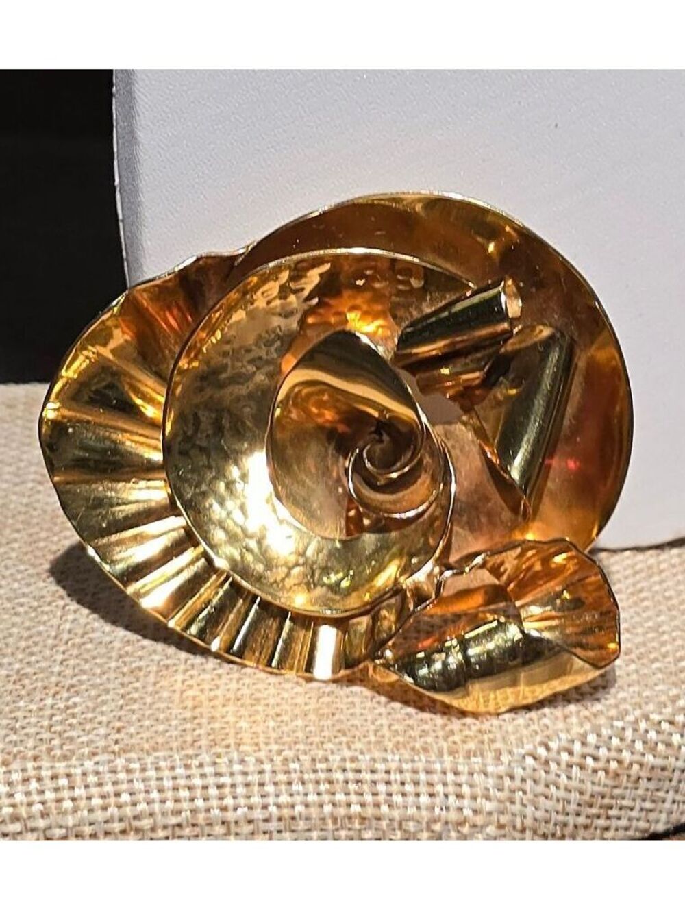 Large Gold Tone Rose Brooch